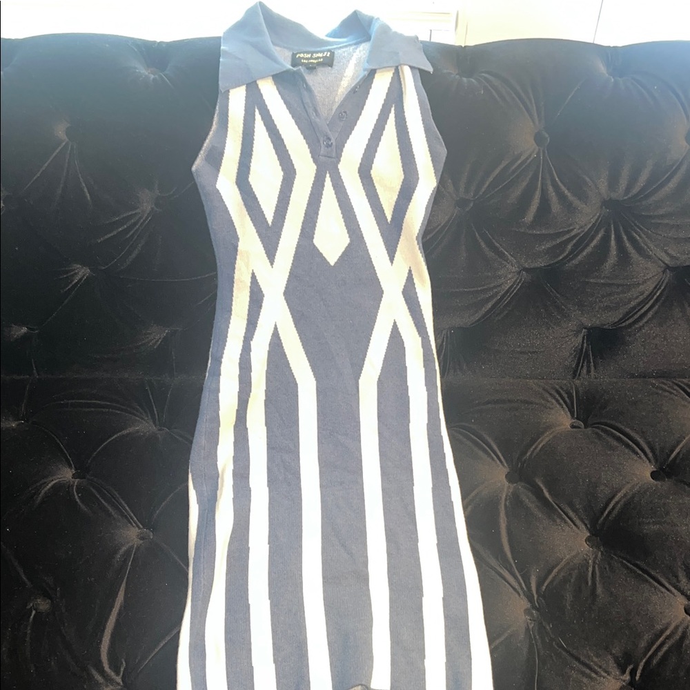 Navy and Cream Midi Dress